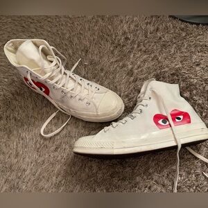 Converse White High-Top Sneakers with Red Heart